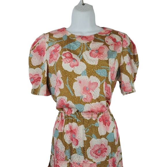 Vintage 70's Drop Waist Pleated Satiny Floral Dress Size Small - Picture 4 of 10